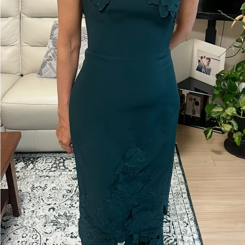 Strapless Teal Floral-Appliqué Midi Dress - Picture 2 of 4